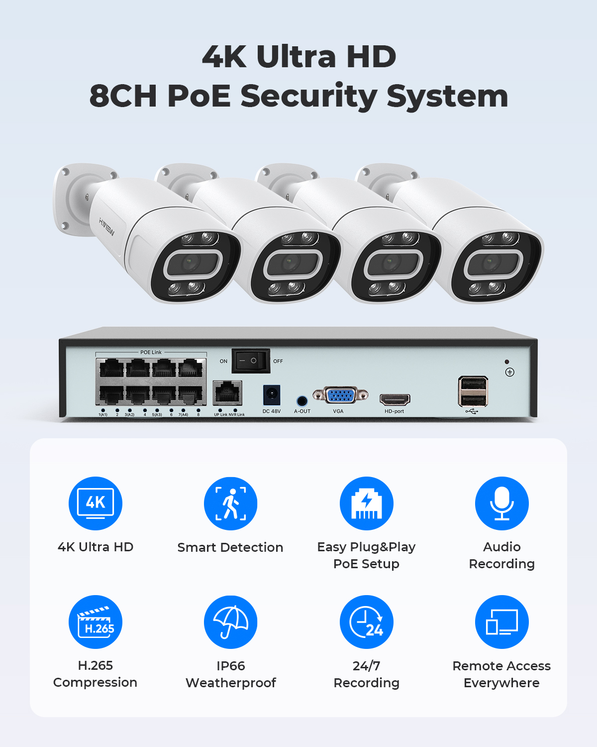 H.View 4K 5Mp 8Mp Poe CCTV Sec - đánh giá và giá Nvr Kit 8 Channel